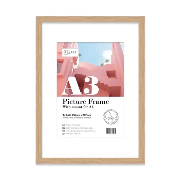 Oak A3 Picture Frame with Mount For A4