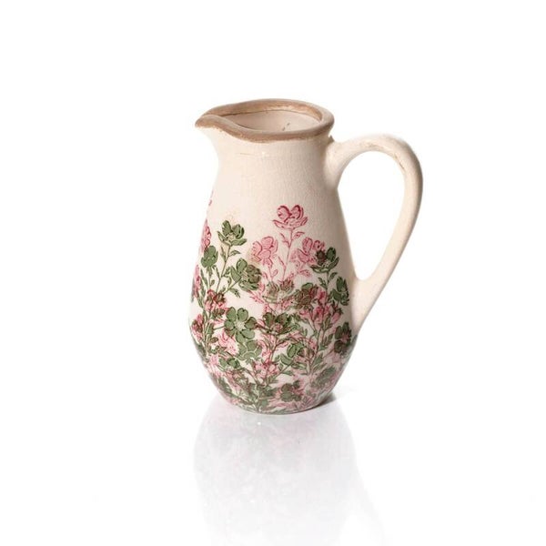 Pink & Green Stoneware Decorative Jug