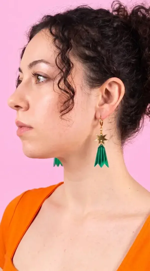Colourful Starburst Drop Earrings - Silver Plated