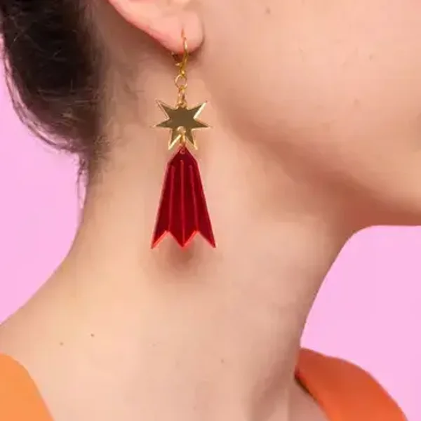 Colourful Starburst Drop Earrings - Gold Plated