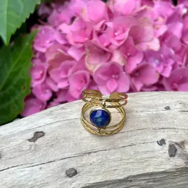 18ct Gold Plated Adjustable Lapis Lazuli Double Band Ring