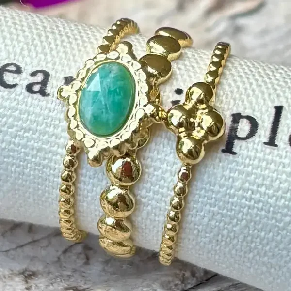 18ct Gold Plated Faceted Amazonite Triple Band Ring