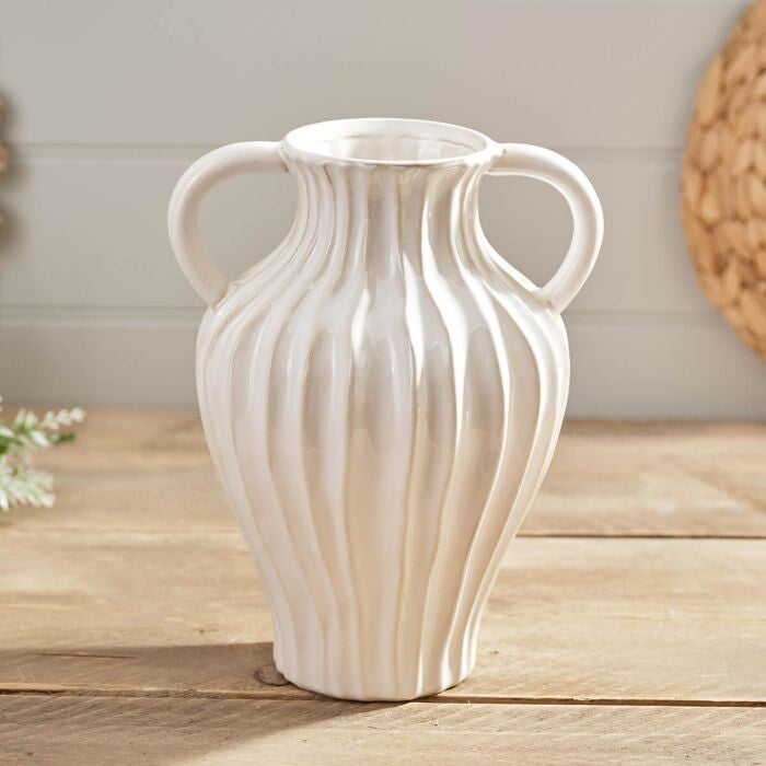 Tall Ruffled Stoneware Vase
