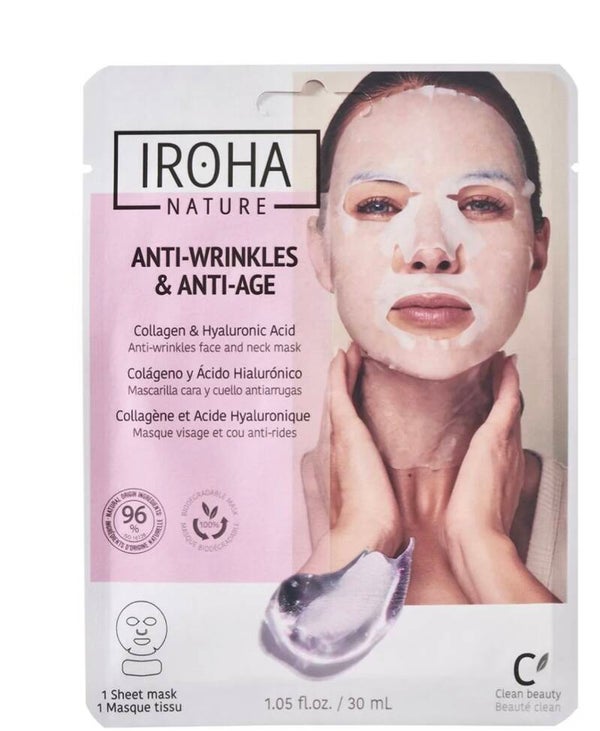 IROHA – Masque Visage & Cou en Tissu Anti-Rides au Collagène – 30 ml