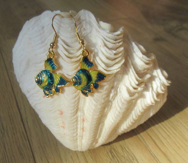 Oorbellen Goudvis Blauw/Geel