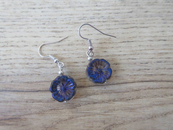 Oorbellen Bloemen Doorzichtig Blauw Glas