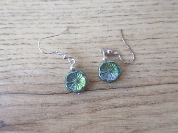 Oorbellen Bloem Goudgroen Glas