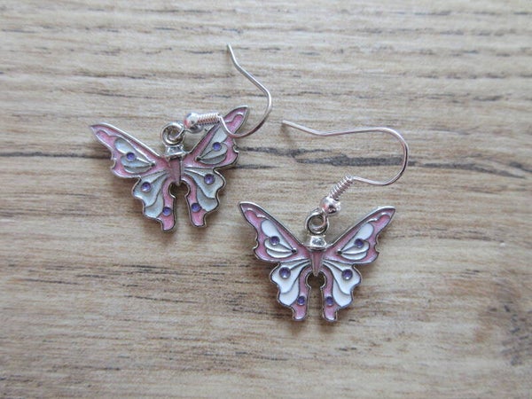 Oorbellen Vlinders  Wit/Roze
