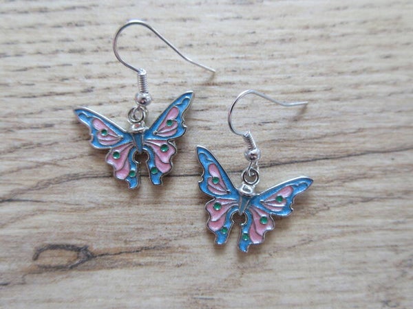 Oorbellen Vlinders Roze/Blauw
