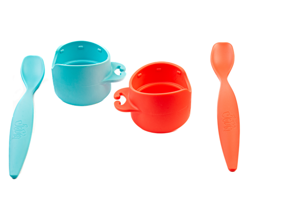 Combiset - 2x Hygiënering +  2 extra lange lepel, rood en blauw