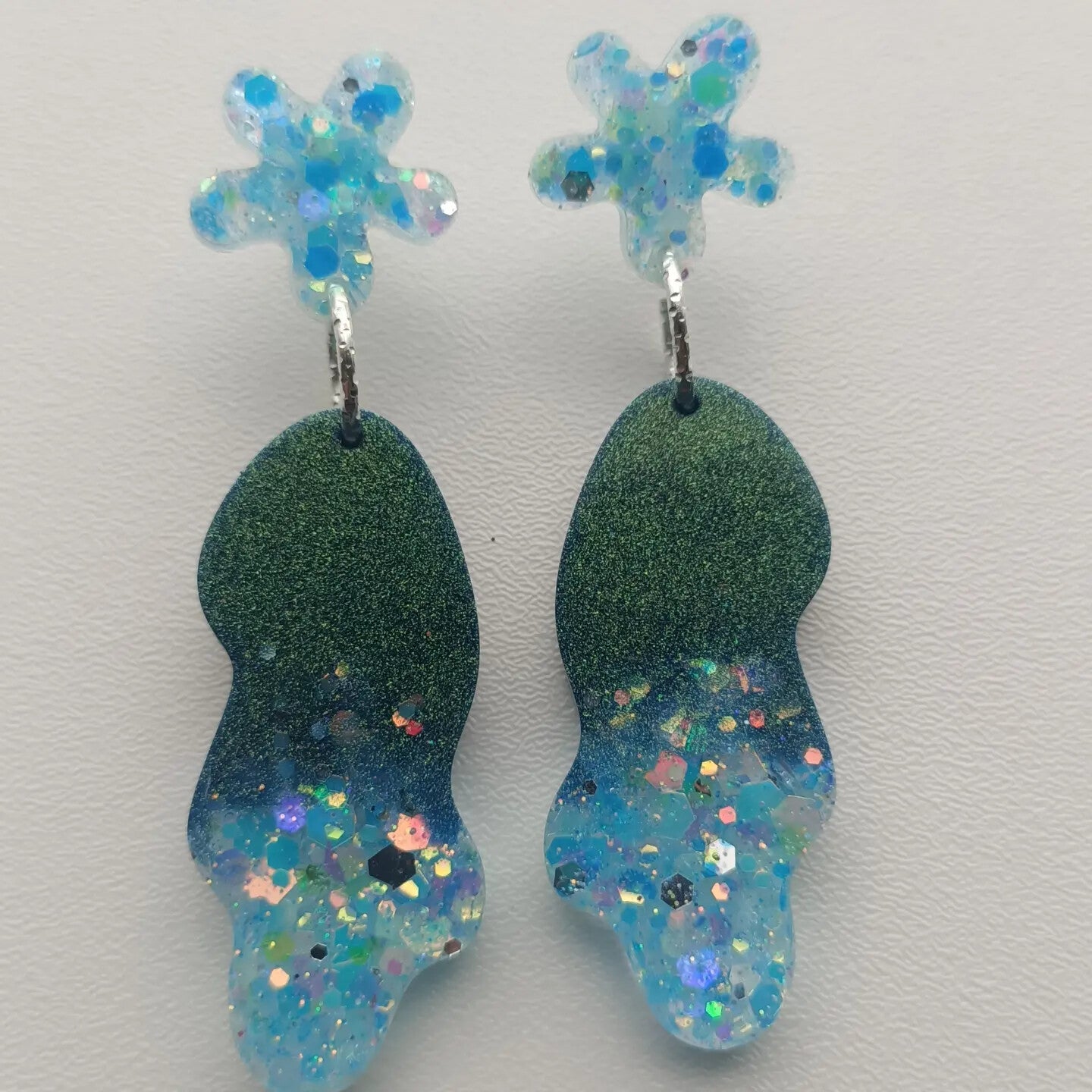 Blue/Green flower Glow in the dark Earrings