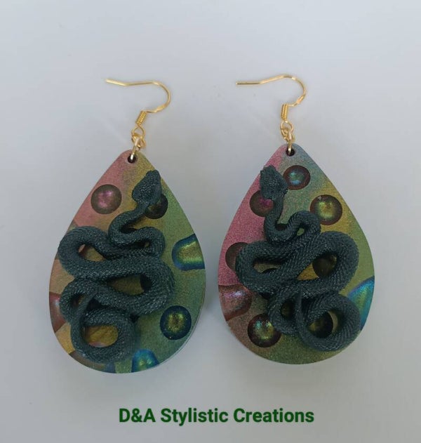 Raindrop Cameleon Snake Earrings