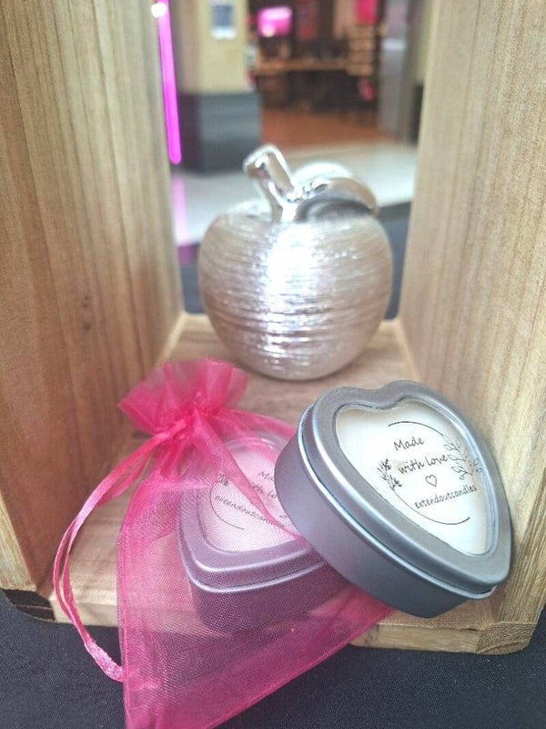 small container heart candle