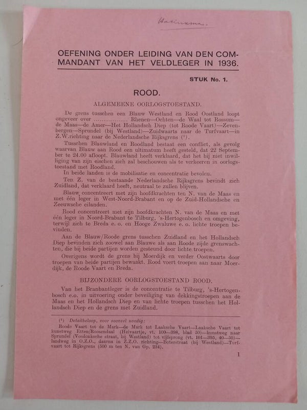 Document oefening Nederlands veldleger 1936- exercise Dutch army 1936