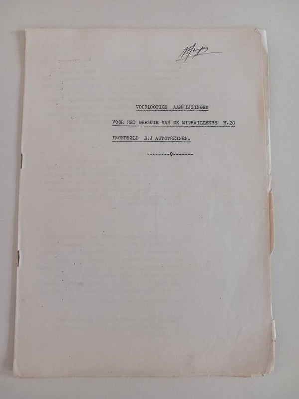 Ned. voor 1940 aanwijzing M.20 mitrailleur autotreinen - Dutch M.20 machine gun instruction