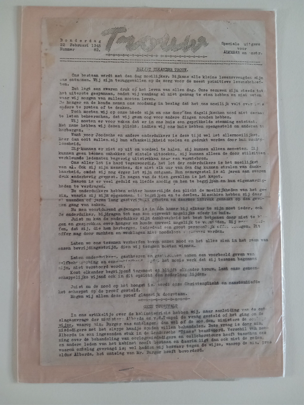 Trouw verzetskrant Alkmaar en omgeving 22 feb. 1945