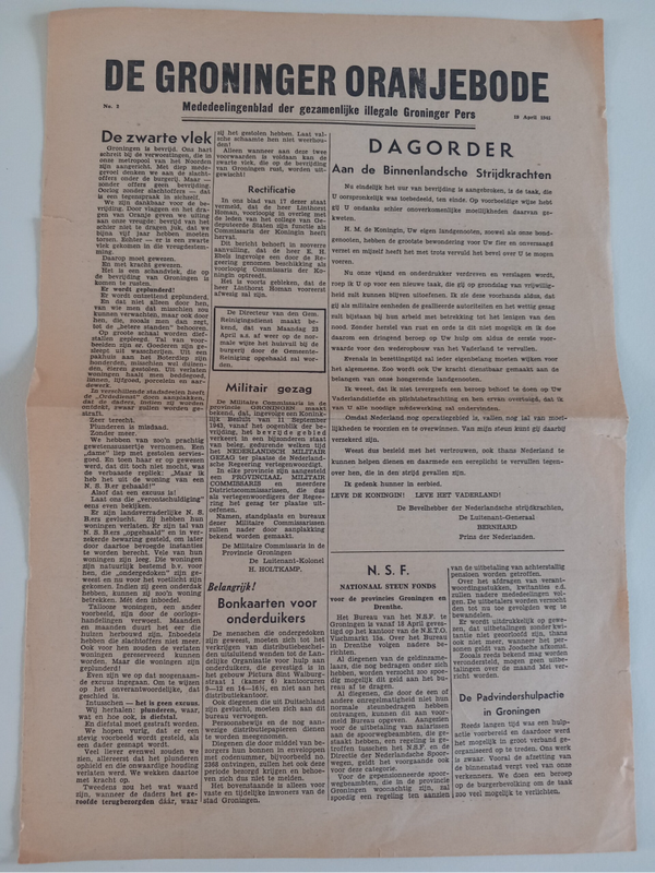 Groninger Oranjebode 19 april 1945 - News paper Groningen 1945