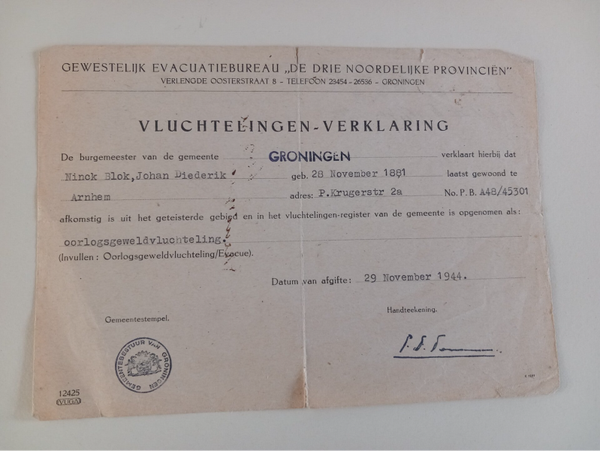 Slag om Arnhem vluchtelingen verklaring van Arnhem naar Groningen