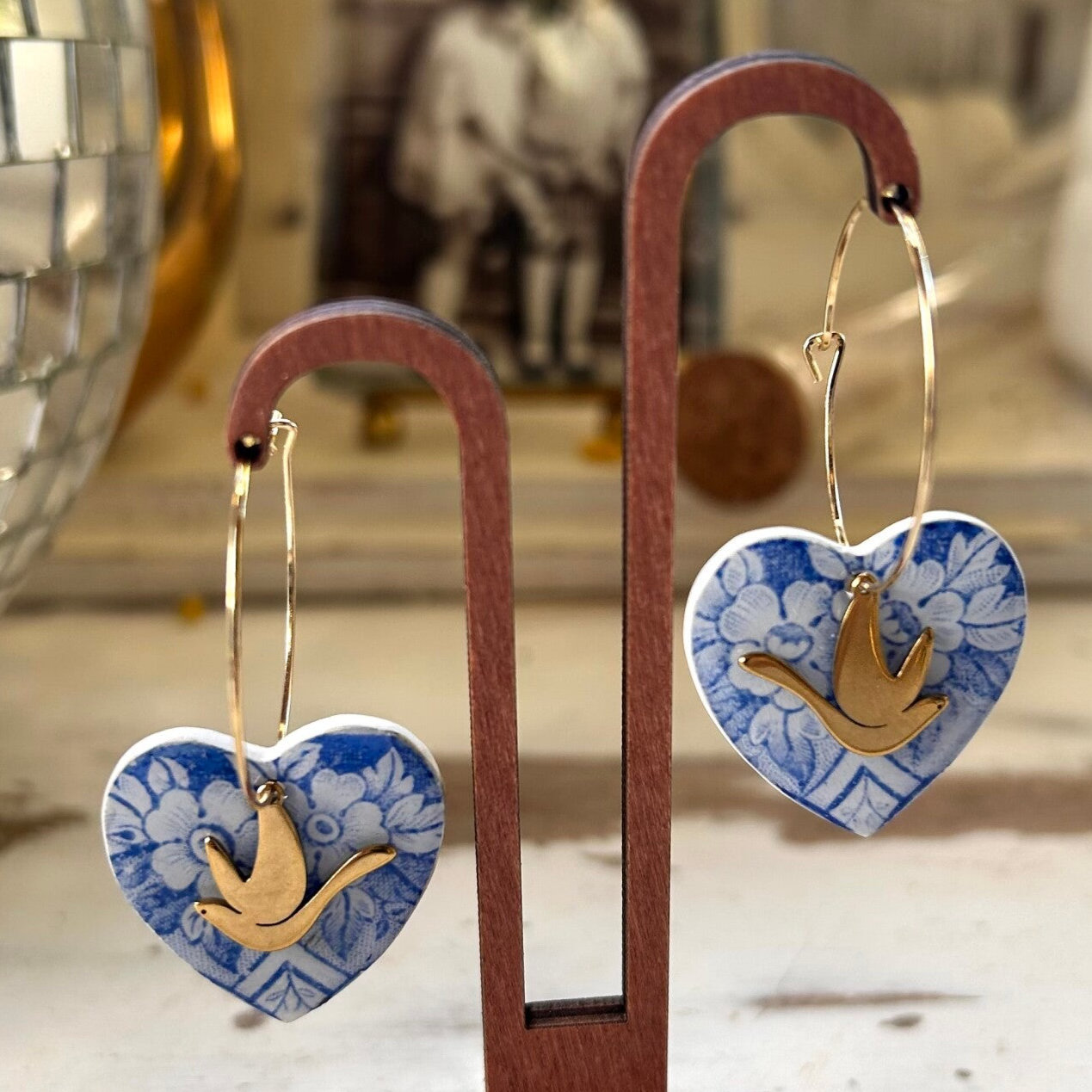 Boucles créoles - azur et colombes