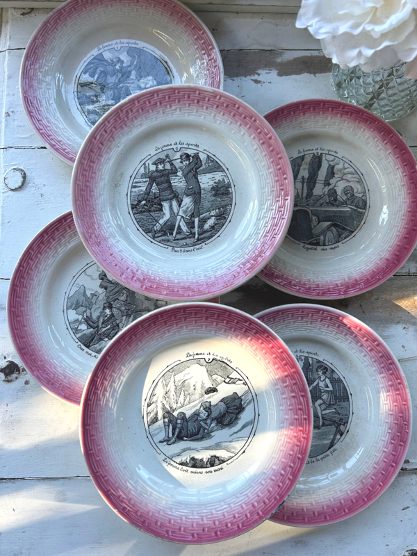 Lot de 12 assiettes a dessert - La femme et les sports - Moulin des Loups