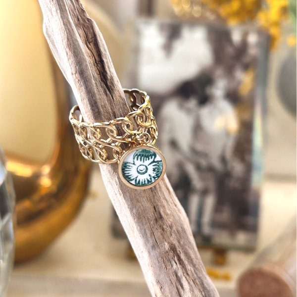 Bague dentelle - breloque - terre de fer