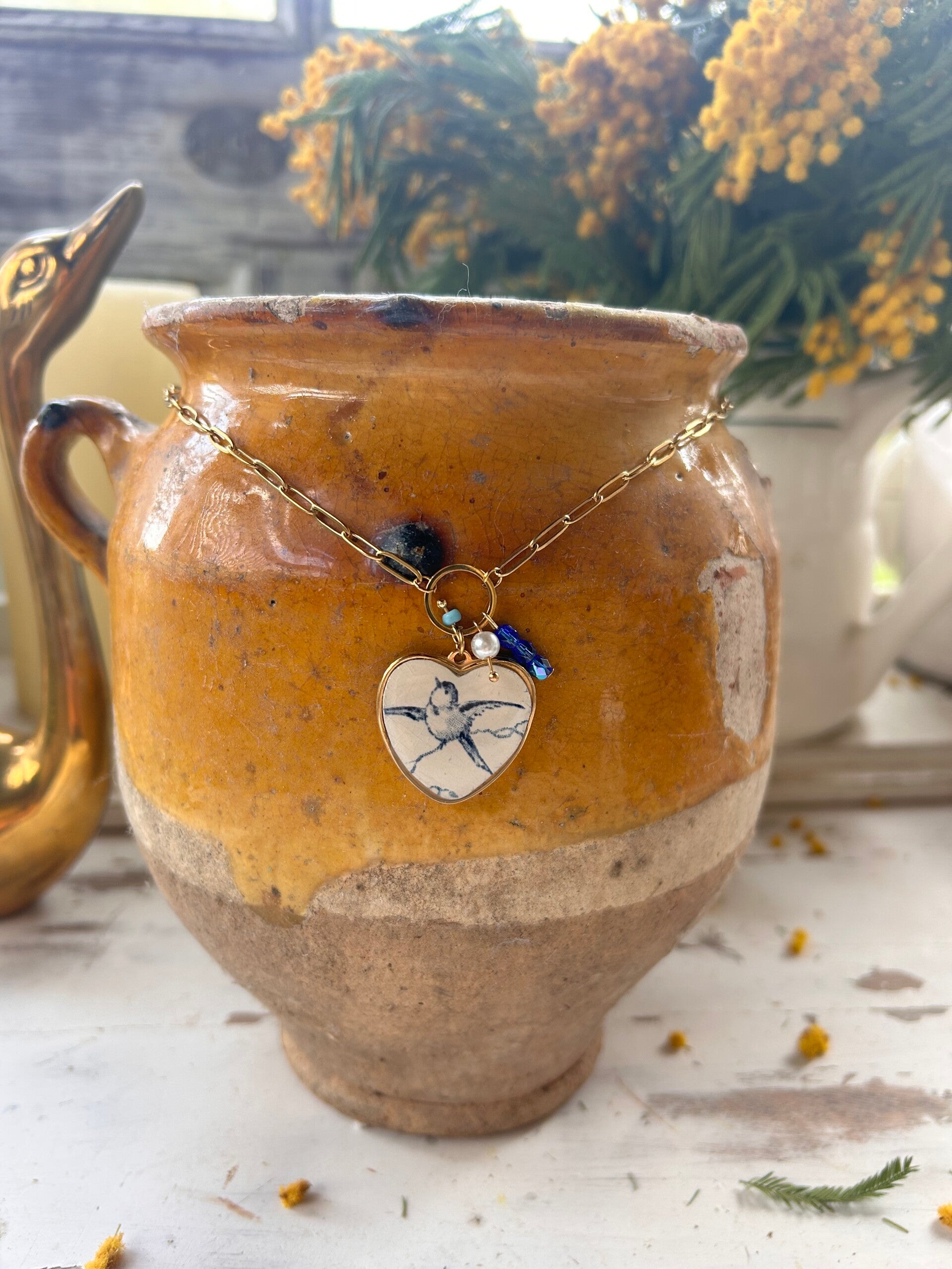 Collier à breloque - coeur - l’oiseau bleu