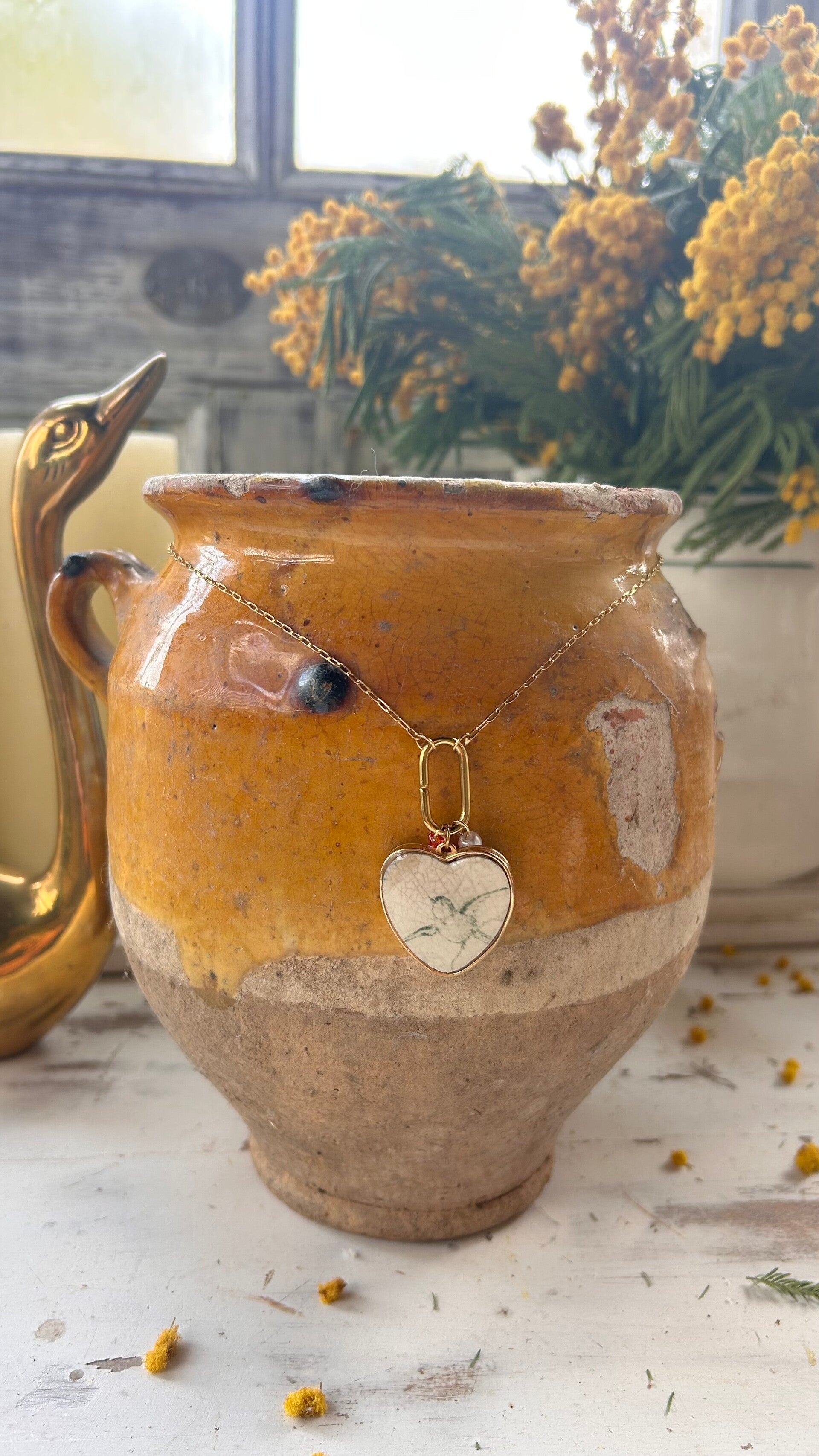 Collier à breloque - coeur - l’oiseau vert