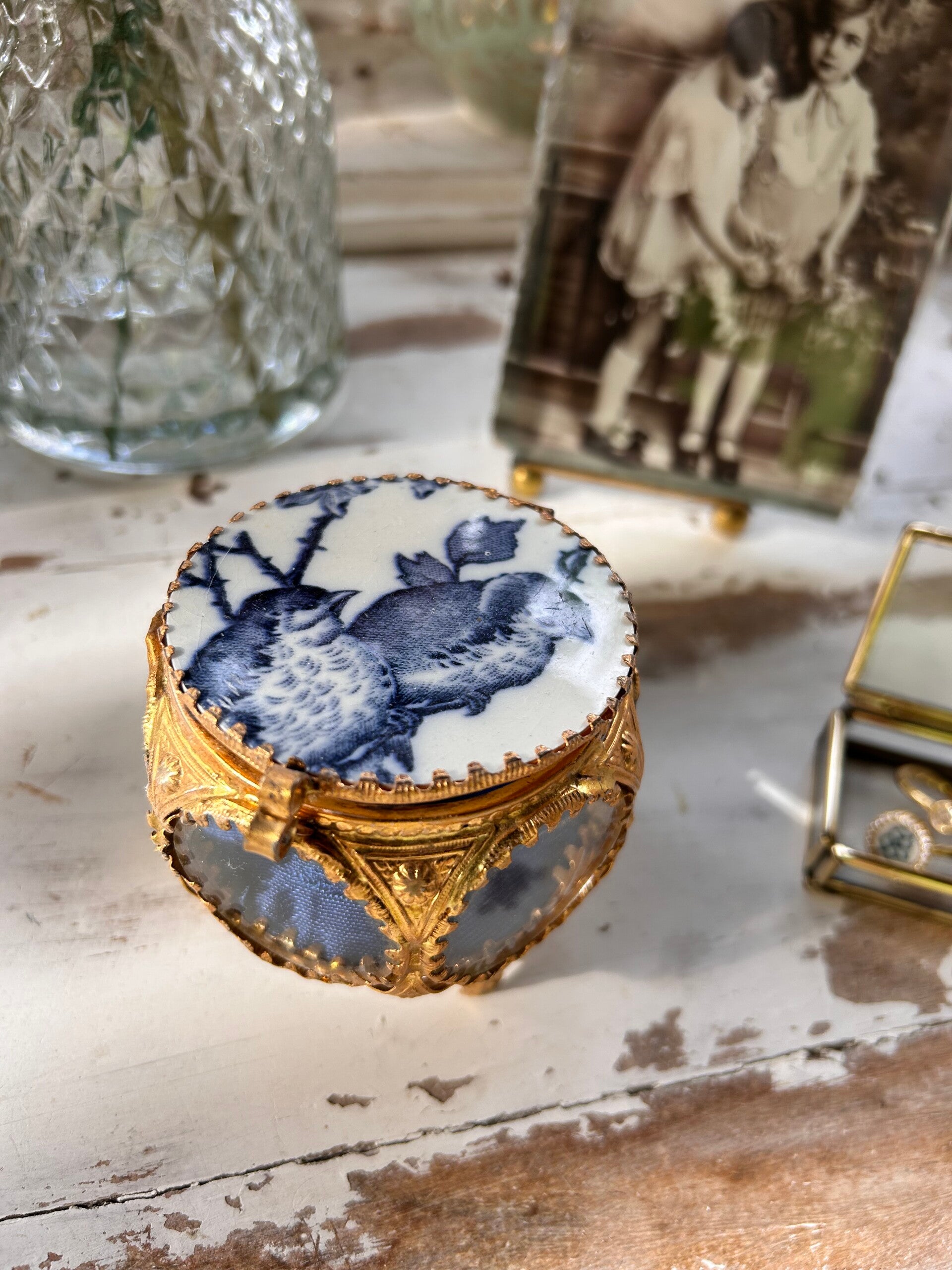 Boîte vitrée Style Napoleon III - Oiseaux bleus