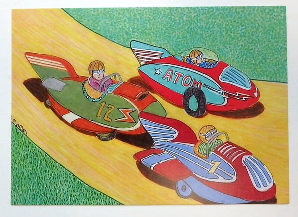 Vintage Japan Space Toys- Rocket Race Cars -  5 x 7 Postcard  Print