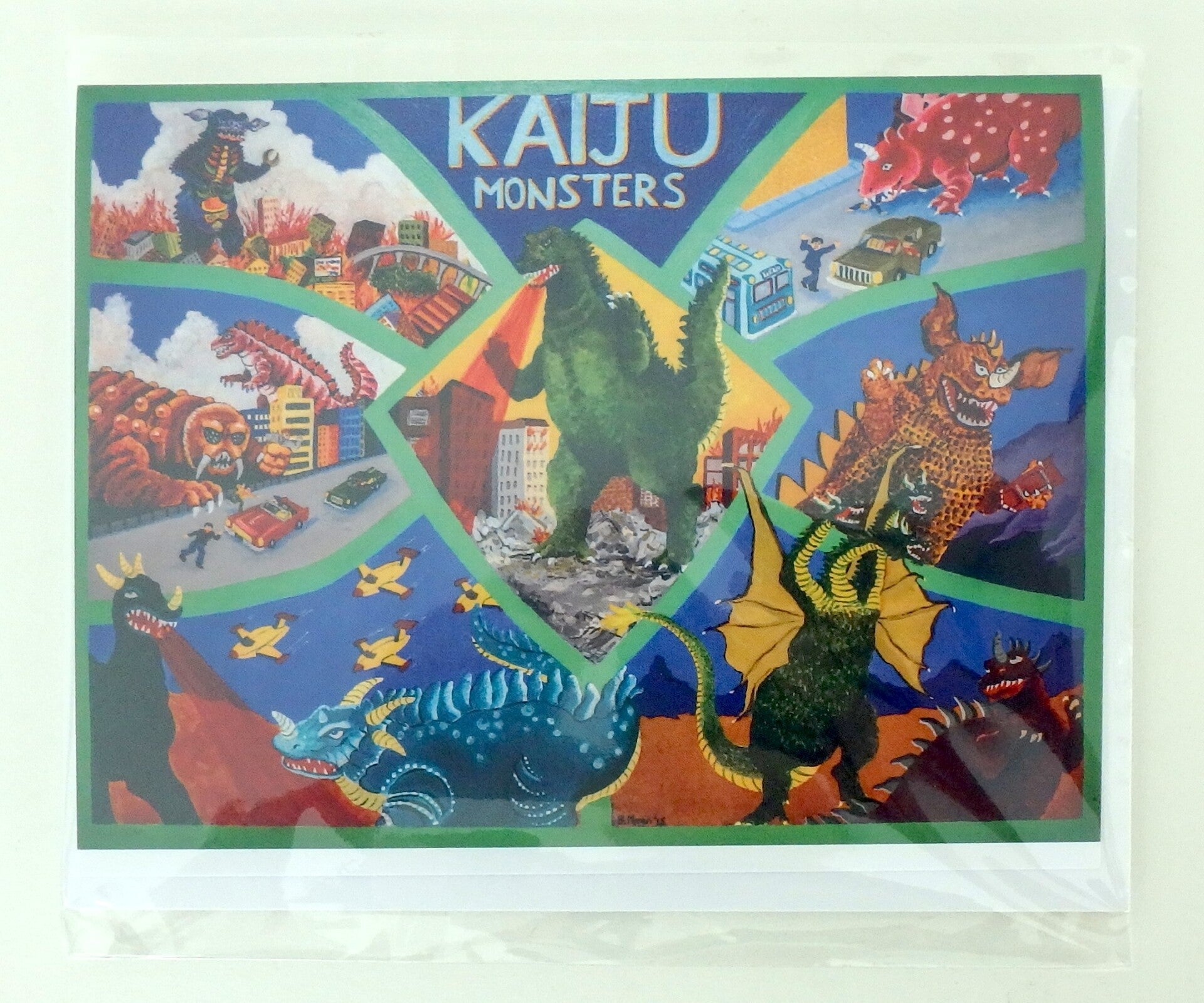 Kaiju Monsters Folded Note Card.  4.25 x 5.5