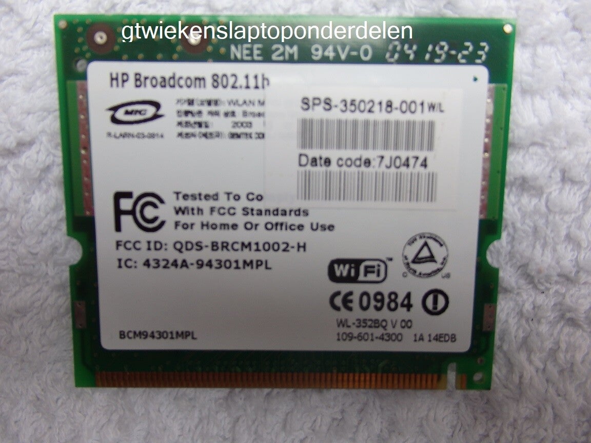 HP 341335-001, WLAN MINI PCI-KAART, BCM94301MPL, WIFI, 11MBPS 802.11B SPS,. 111  Gebruikt 22S111