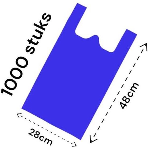 Hemdtasjes / Winkelzakken / Draagtassen / 1000 stuks / 28x12x48cm/ blauw/ HDPE.