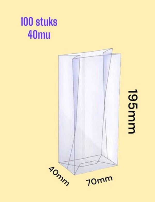 100 stuks Blokbodemzakjes / 70+40x195mm / Cellofaanzakjes / Duurzaam - Voedsel Verpakking