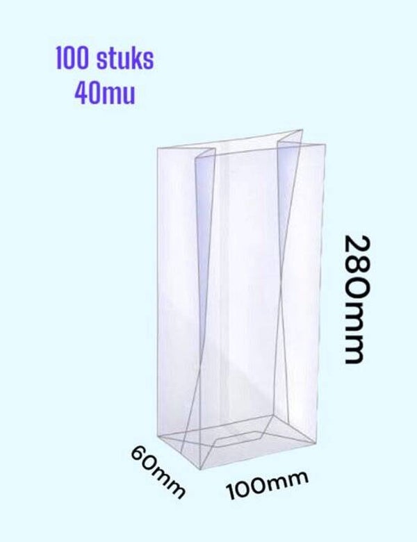 100 stuks Blokbodemzakjes / 100+60x280mm / Cellofaanzakjes / Duurzaam - Voedsel Verpakking