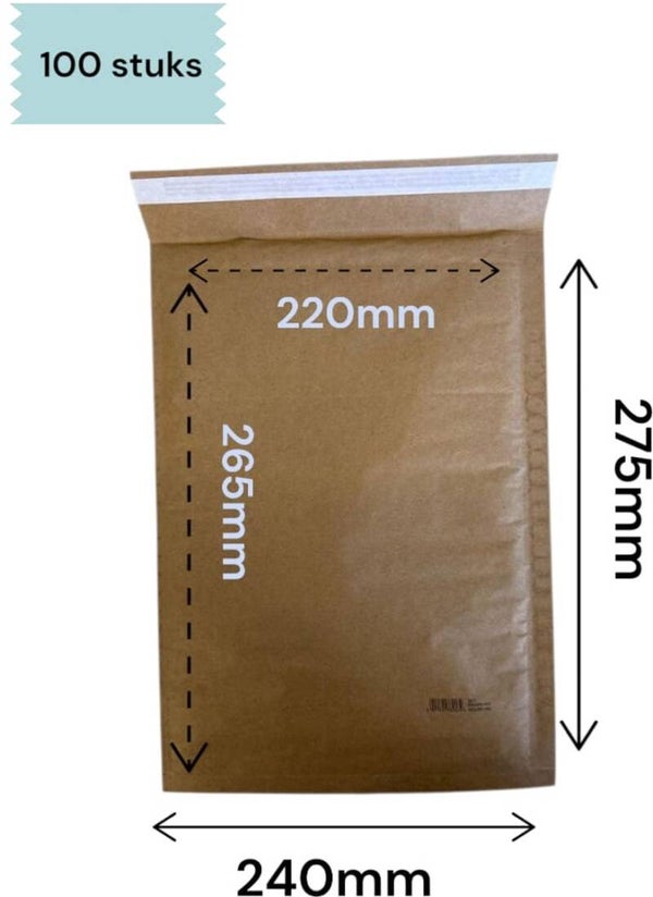 100 stuks - Luchtkussen enveloppen 15E / Bubbeltjes envelop / binnenmaat 220 x 265mm /buitenmaat maat 240 x 275mm