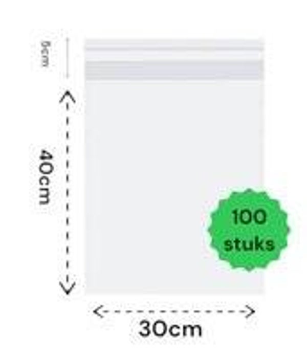 Plastic Zakje Transparant Met Plak Strip 30x40 cm (inclusief kleefstrook) - 100 transparante zakken met kleefstrip - Partij Zelfklevende Seal Zakken - OPP Plastic - Cellofaan Zakken