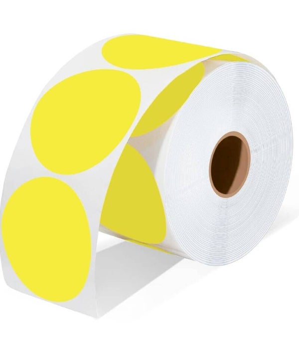 Stickers op rol 35mm rond - 6x Rolx 1000 ronde etiketten per rol (6000 stujs) - mat fluor Geel labels op rol - Thermal label Stickers Gekleurd