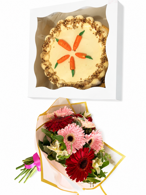 COMBO RAMO DE GERBERAS Y PASTEL DE ZANAHORIA