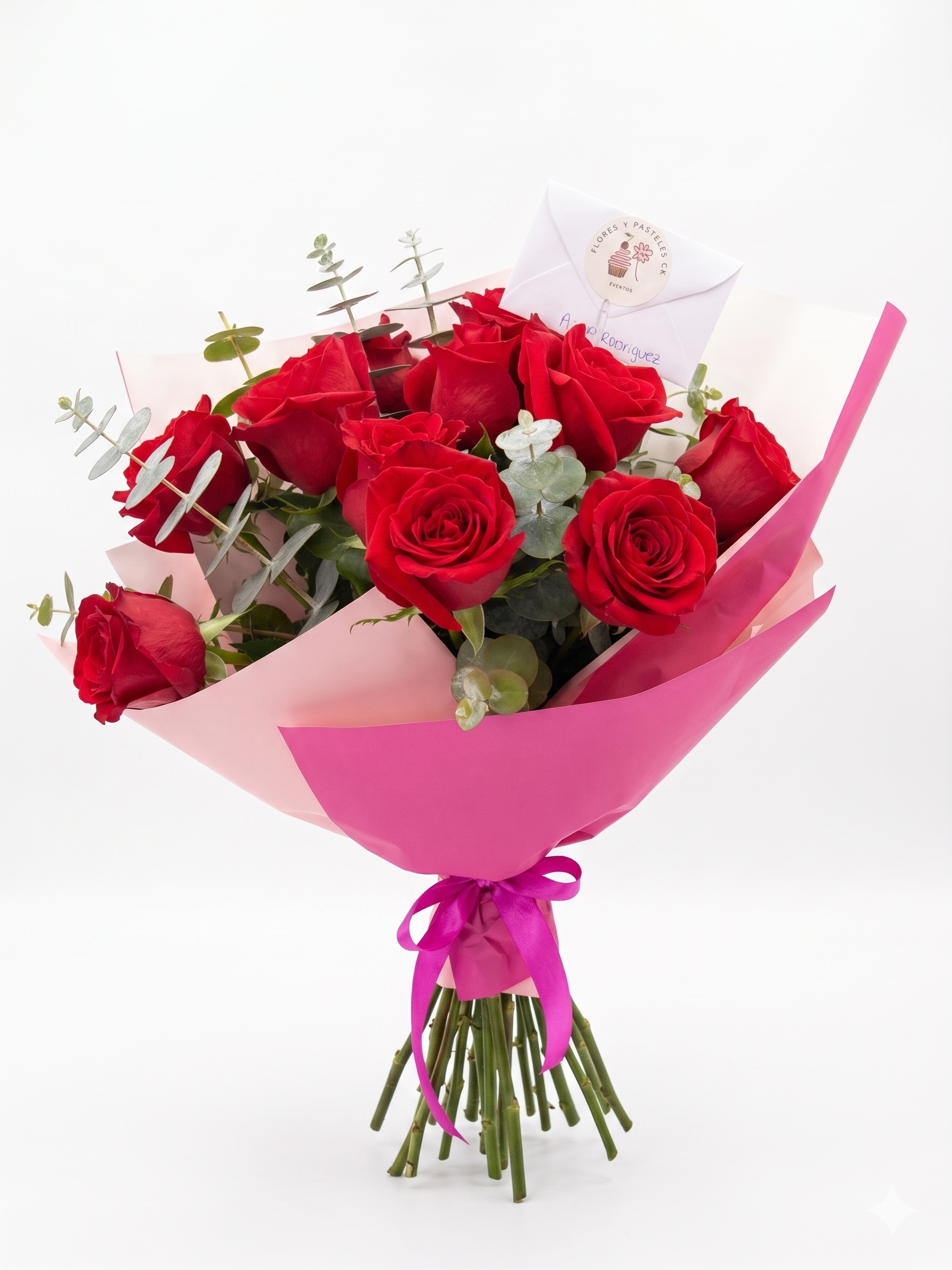 RAMODE ROSAS ROJAS Y EUCALIPTOS
