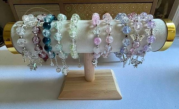Bracelets Charms Perles en verre craquelé - Ajustable -