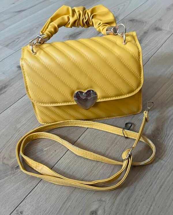 Sac à Main Sunny Heart - Jaune lumineux , poignée froncée & bandoulière amovible