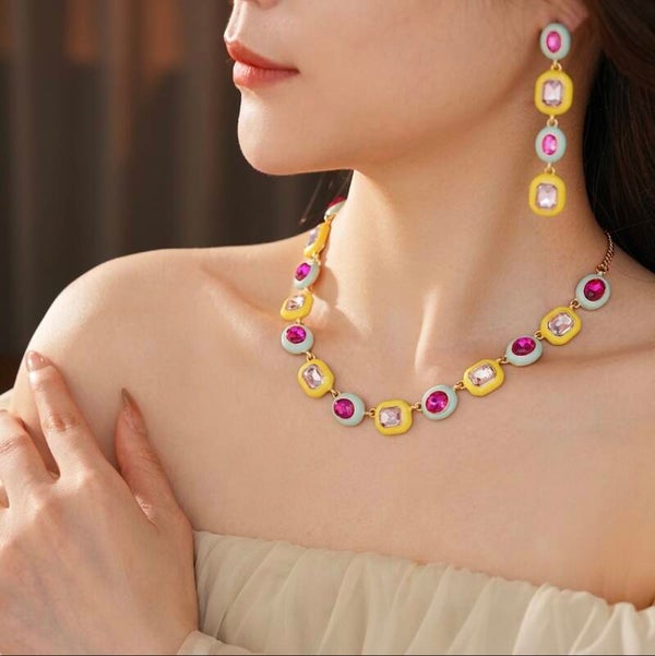 Parure Géométrique Pop Chic - Collier & Boucles d'oreilles -