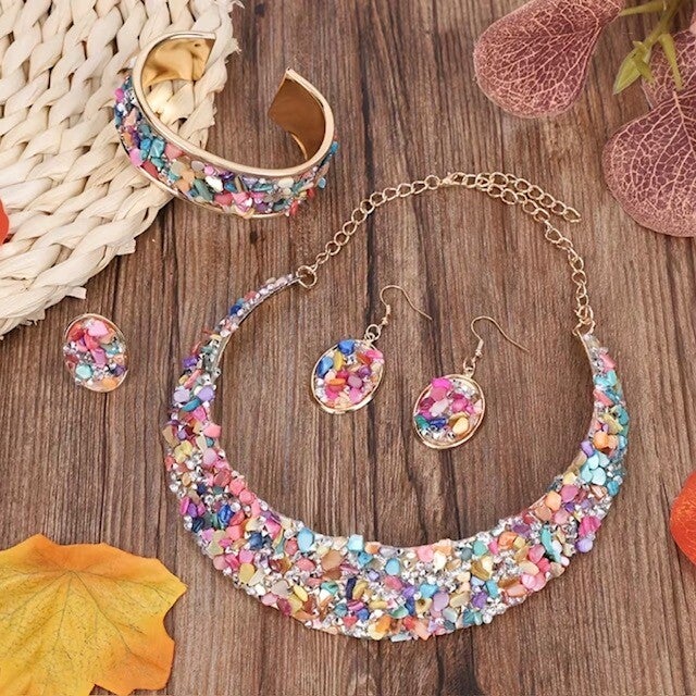 Parure Arc en Ciel - Ensemble multicolore 4 pièces -