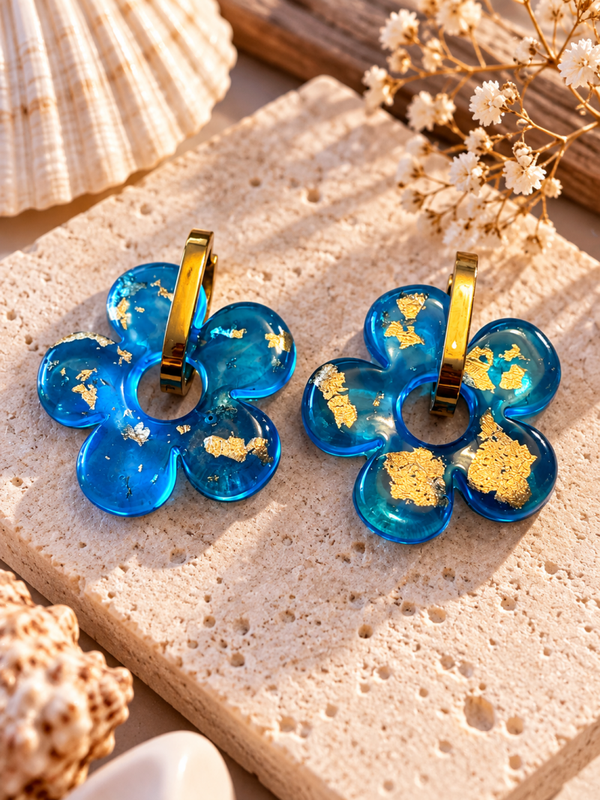 Boucles d’oreilles océan, feuille d’or
