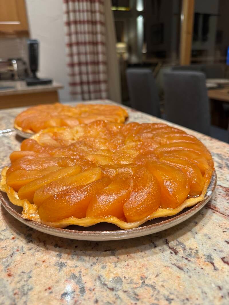 Golden caramelized French apple tarte tatin, upscale traditional pastry by professional personal chef.