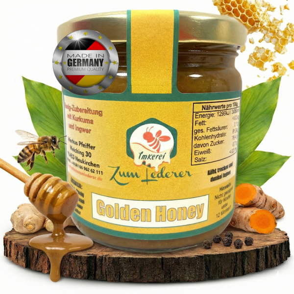 Kurkuma, Ingwer und schwarzer Pfeffer im Honig 500g (23,98€/kg)