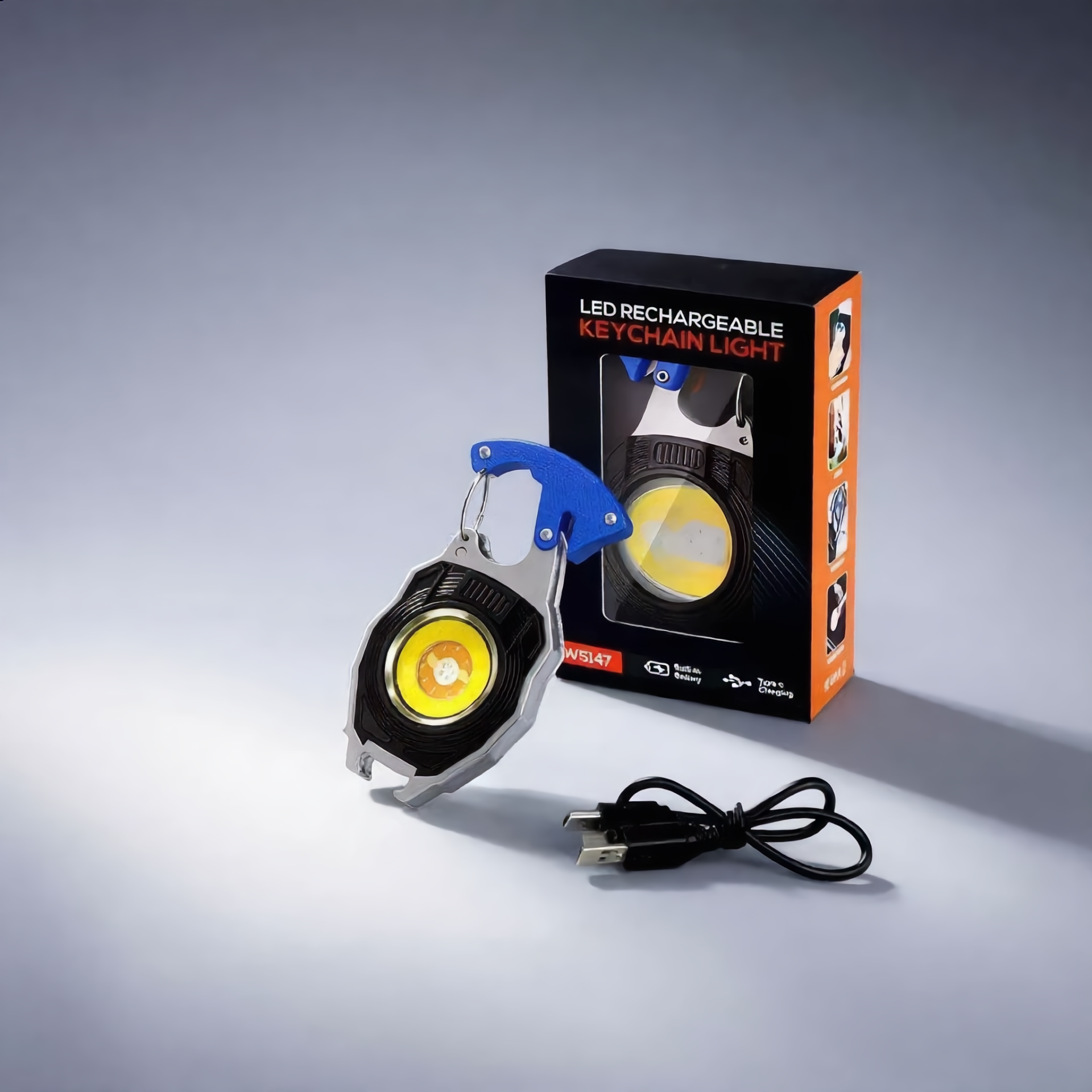 Linterna de Trabajo LED COB Multifuncional Portátil con Llavero, IP65 Recargable, Material ABS, Encendedor de Cigarrillos, Abrebotellas Magnético