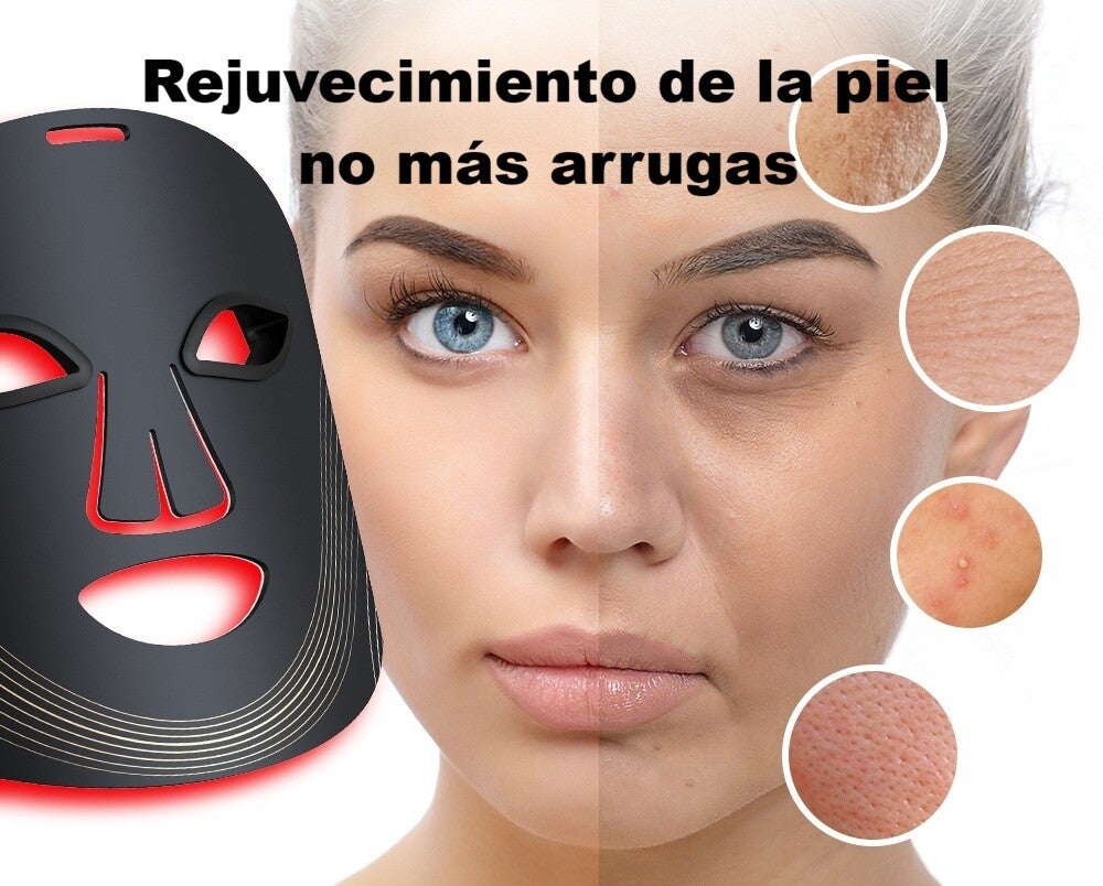 Máscara Facial de Silicona con 180 Luces LED, 7 Colores, Masajeador Facial, Terapia de Luz Roja para la Cara