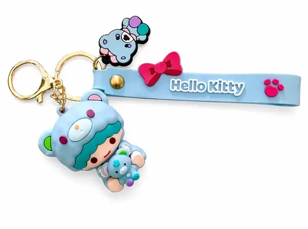 💙🧸 Porte-clés Kawaii Hello Kitty Ourson Bleu 🧸💙