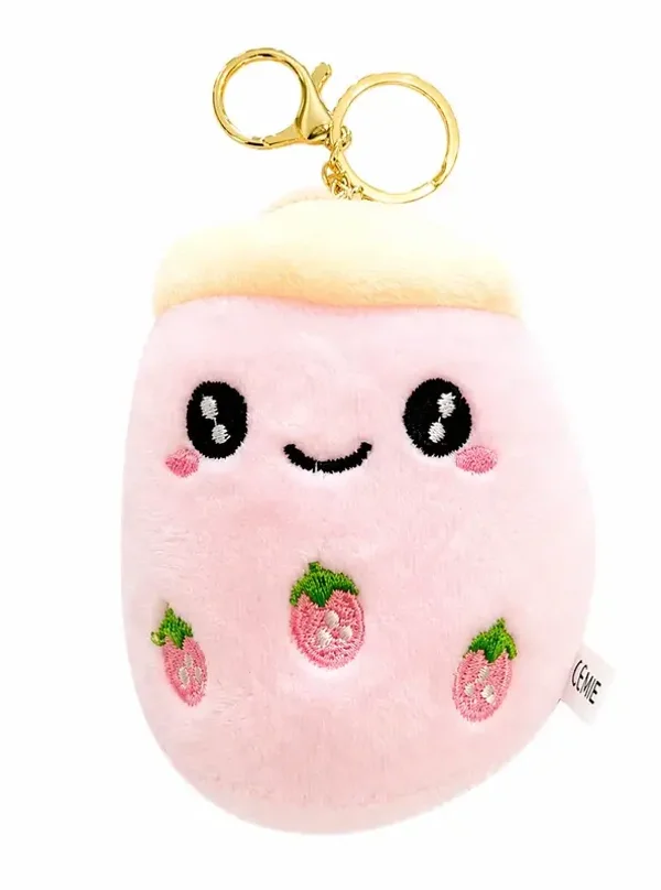 🍓 Porte-clés Peluche Bubble Tea Fraise Kawaii 🧋✨